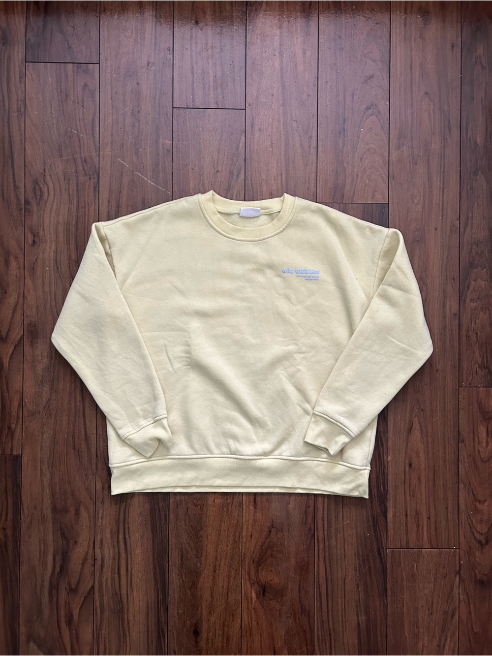 Men's Pale Yellow Crewneck Sweatshirt with Subtle Embroidery